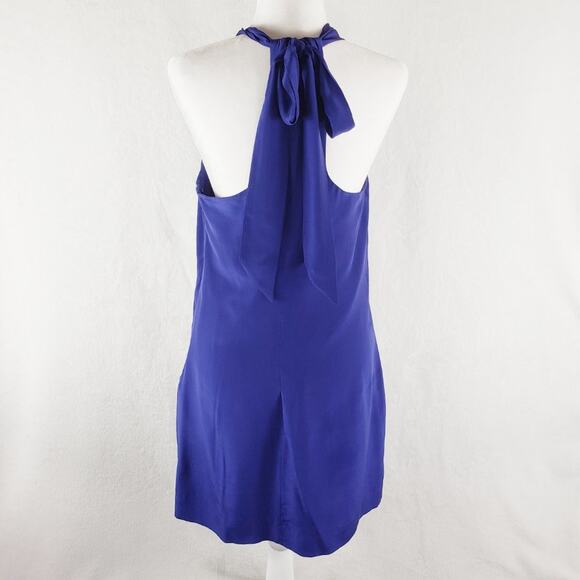 Anthropologie Va Et Vien Halter Dress Women 8 Blue Silk Ruffles Party Racerback - Picture 5 of 11